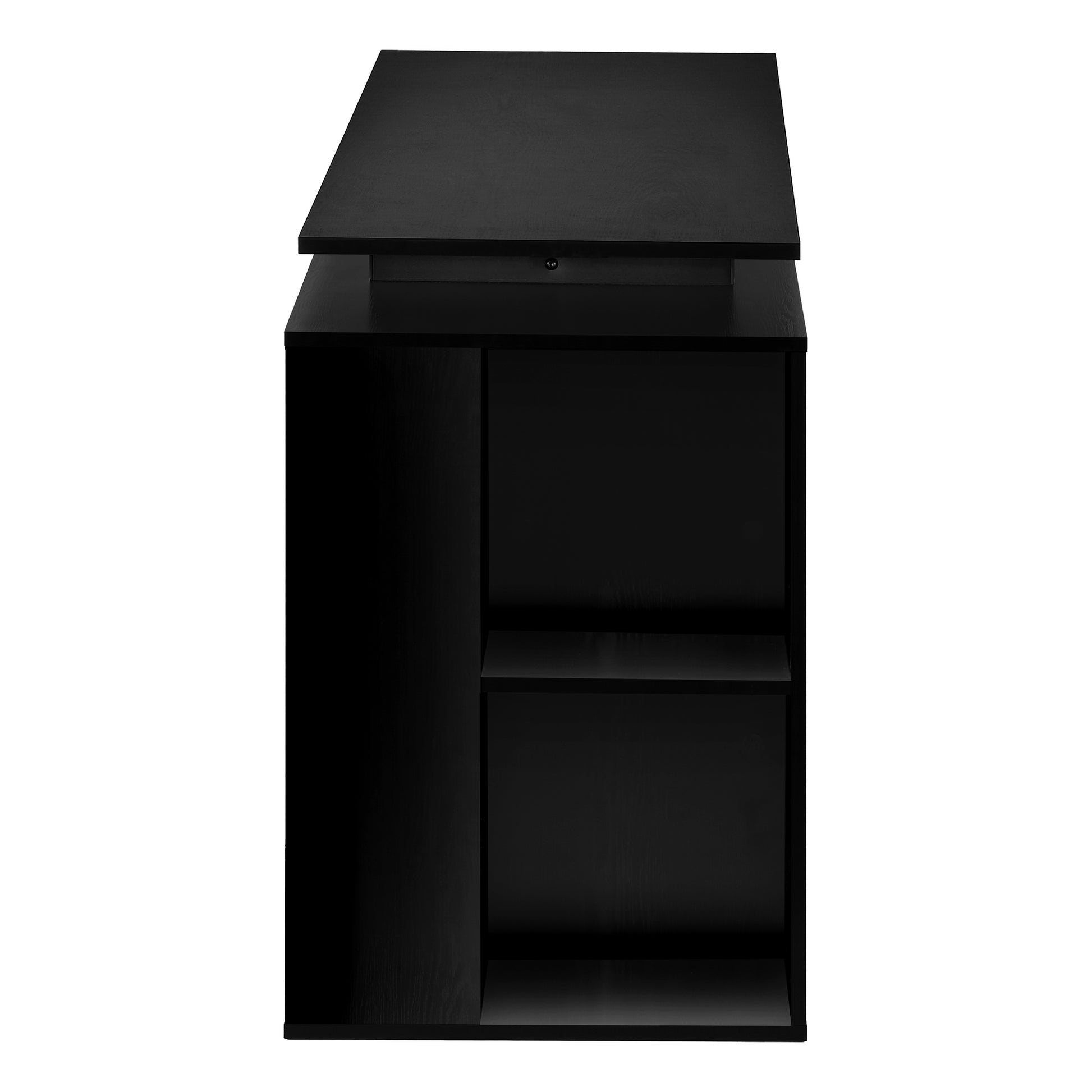 Computer Desk, Home Office, Left, Right Set Up, Storage Shelves, 55"L, Work, Laptop, Black Laminate, Black Metal, Contemporary, Modern Black Particle Board