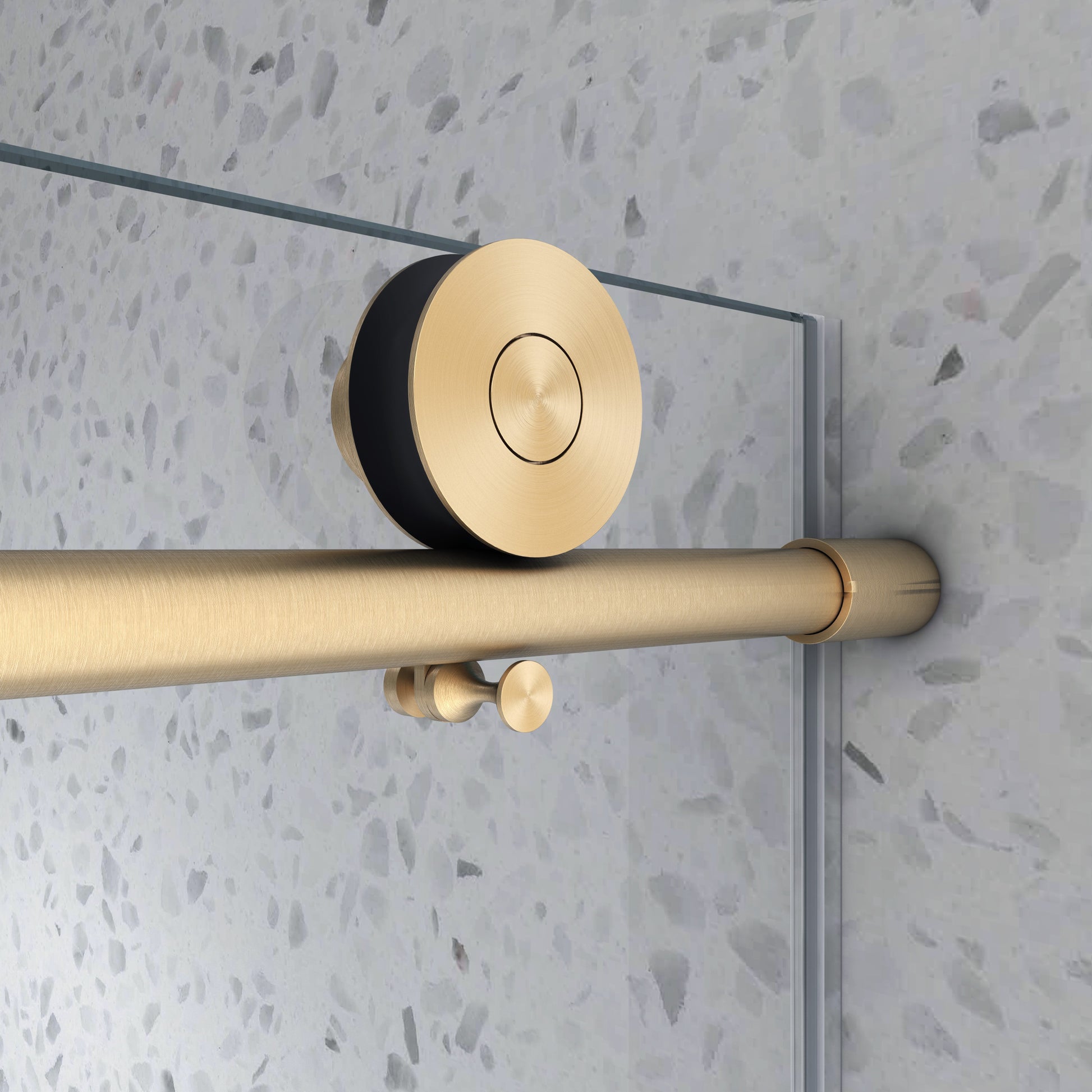 6076 Brushed Gold Frameless One Fixed And One Shifted Shower Door,70Mm 304 Stainless Steel Large Pulleys With Adjustable Soft Closing Function,With Nano Easy Cleaning,Stick Explosion Proof Menbrance