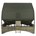 Patio Daybed Outdoor Daybed Outdoor Rattan Sun Lounger With Shelter Roof With Adjustable Backrest, Storage Box And 2 Cup Holders For Patio, Balcony, Poolside,Grey Yes Grey Seats 2 Water Resistant Frame Water Resistant Cushion Garden & Outdoor Sectional