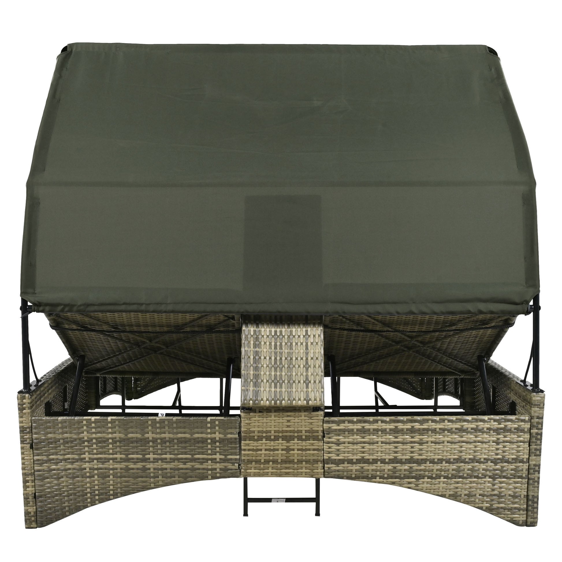 Patio Daybed Outdoor Daybed Outdoor Rattan Sun Lounger With Shelter Roof With Adjustable Backrest, Storage Box And 2 Cup Holders For Patio, Balcony, Poolside,Grey Yes Grey Seats 2 Water Resistant Frame Water Resistant Cushion Garden & Outdoor Sectional