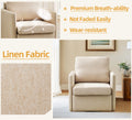 Swivel Accent Chair, Comfy Single Sofa Chair With Storage, Modern Arm Chair For Living Room, Fabric Swivel Armchair With Metal Base Beige Beige Brown Linen