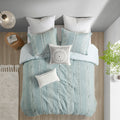 3 Piece Cotton Jacquard Comforter Set Aqua Full Queen Queen Aqua Cotton