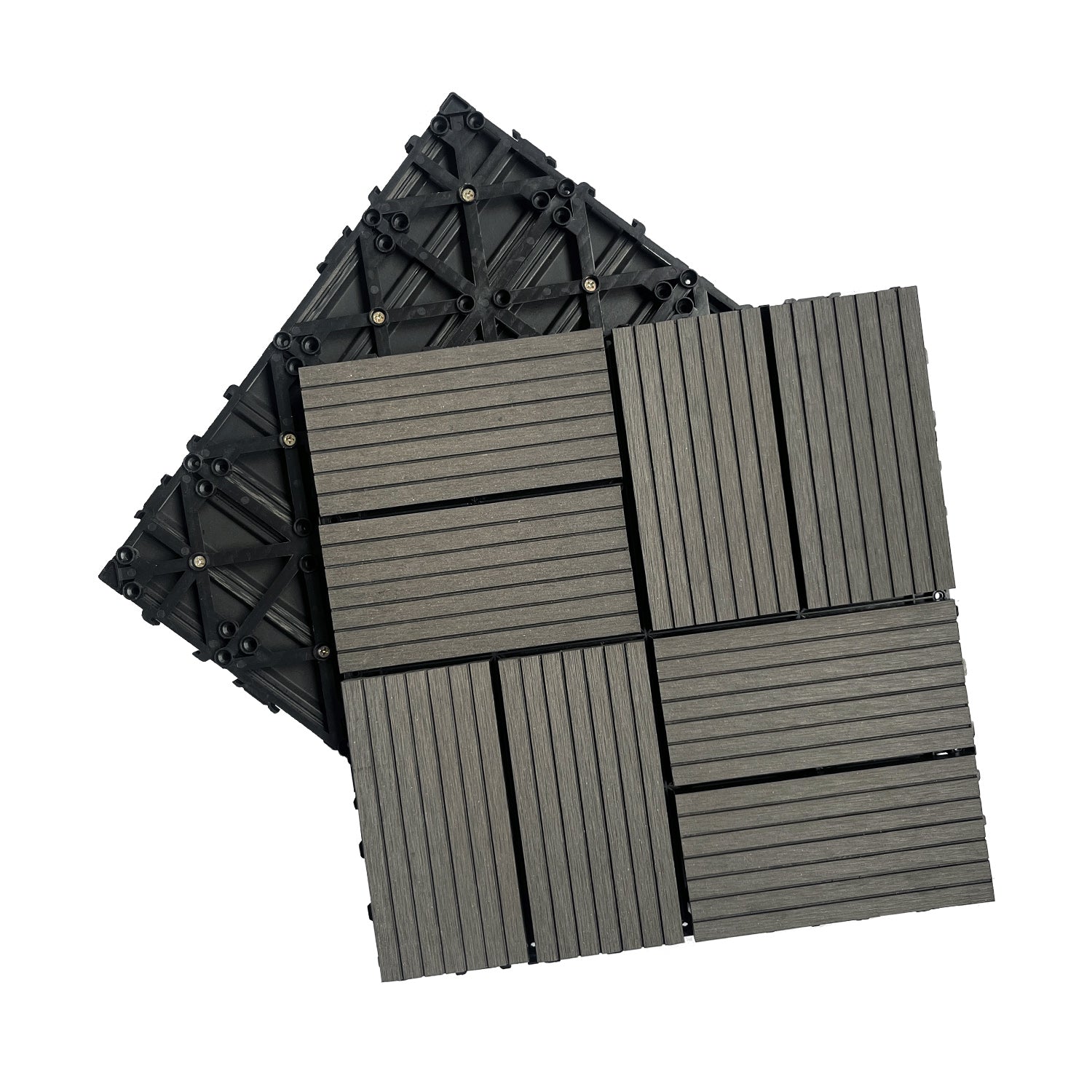 Wood Plastic Composite Deck Tiles Set Of 20Pcs, Composite Decking Resist Rust, Water, Weather, Indoor&Outdoor, Diy Interlocking Decking Tiles, Floor Tile,Durable, 12X12In Dark Grey Dark Grey Modern Plastic Wood Plastic