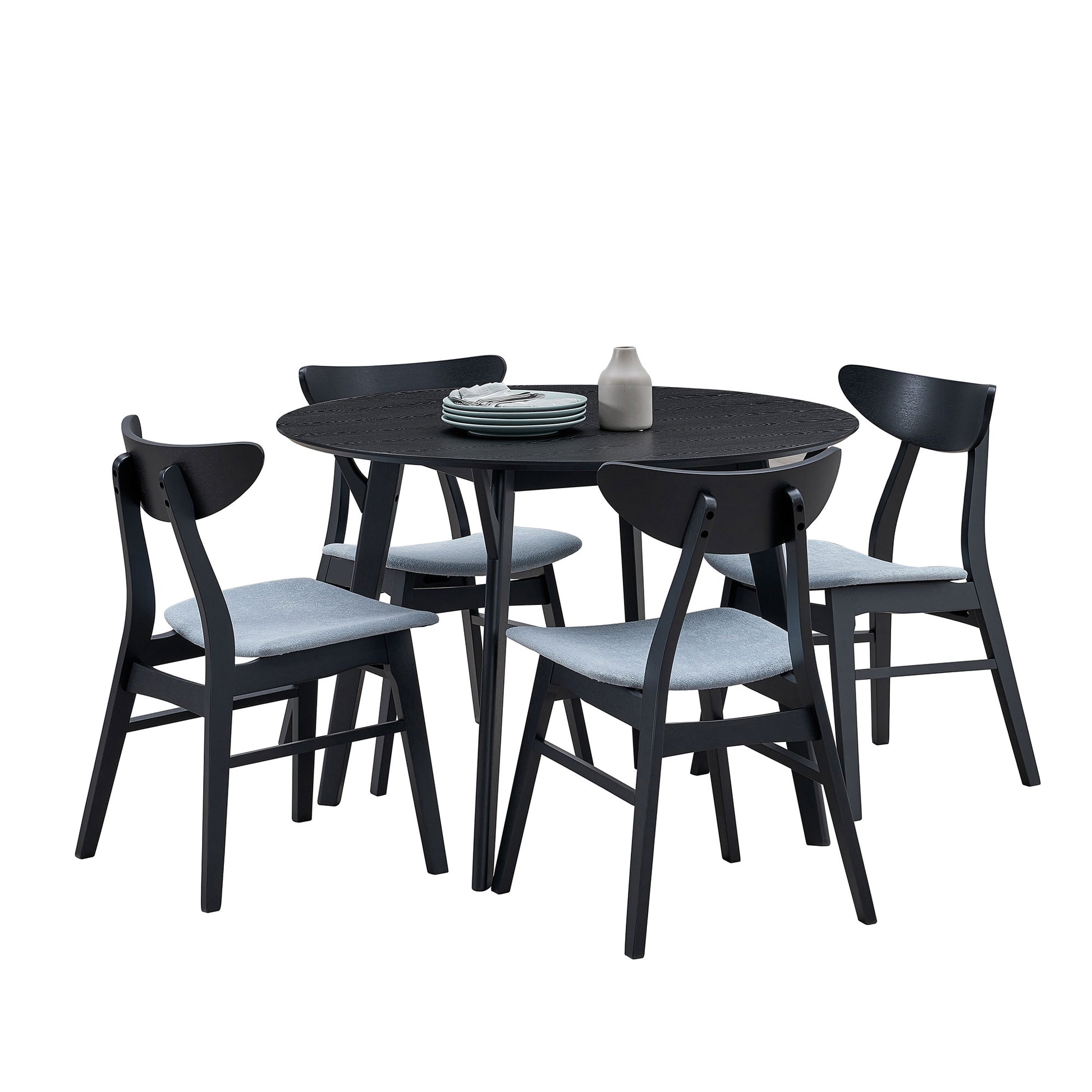 Wooden Dining Table Set, Modern Simple Design Round Kitchen Table And Fabric Upholstered Dining Chairs For Dining Room, Kitchen, Saving Space 1 Table With 4 Chairs ,Black Black Solid Wood