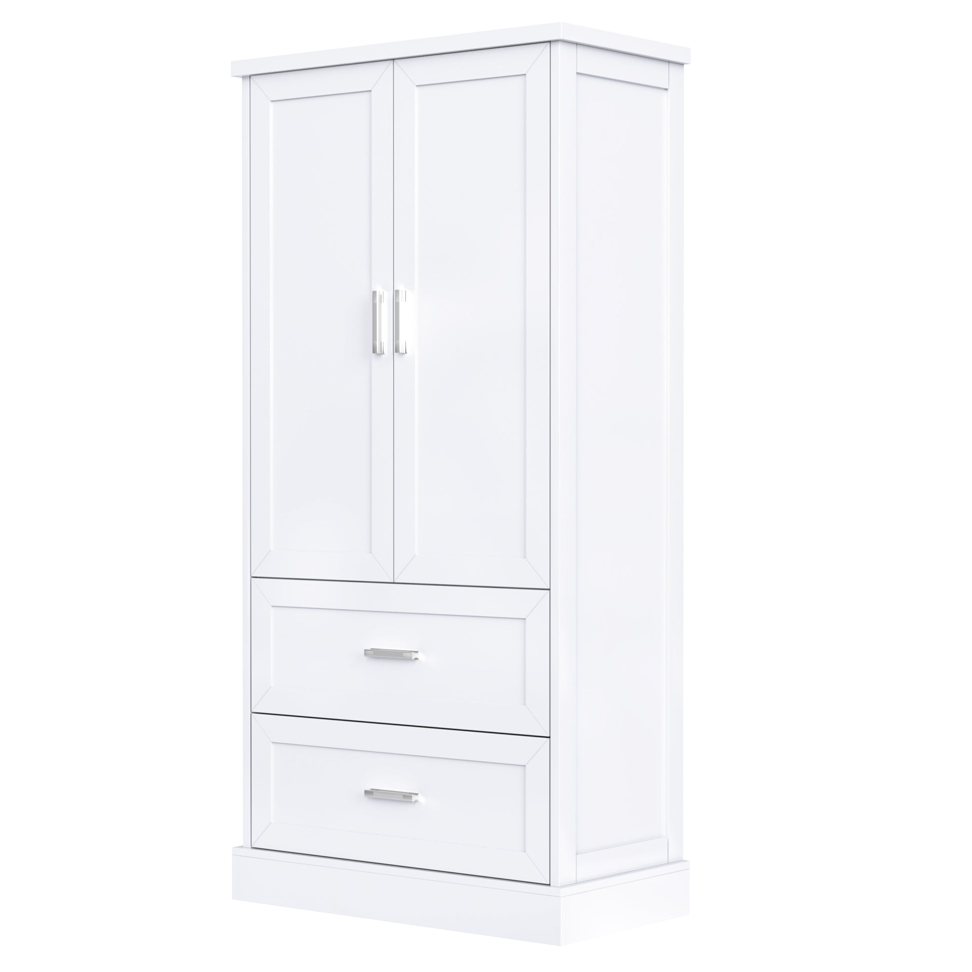 Tall Bathroom Storage Cabinet, Cabinet With Two Doors And Drawers, Adjustable Shelf, Mdf Board, White White Mdf