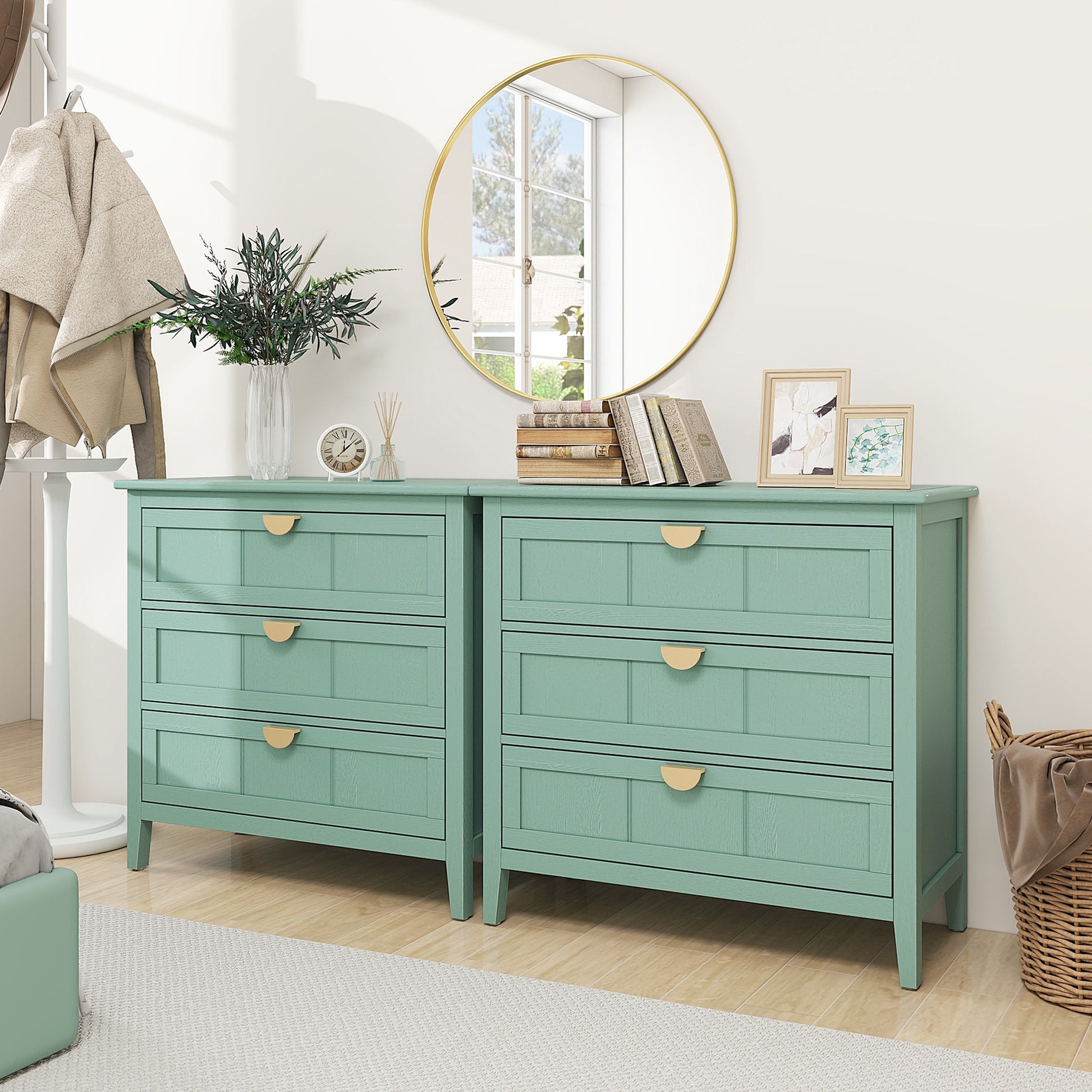 3 Drawer Cabinet, American Furniture,Suitable For Bedroom, Living Room, Study Light Green Mdf