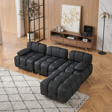 A 90.60 Inch Technology Cloth Black Sofa, Waterproof, Stain And Cat Scratch Resistant, Can Comfortably Sit In The Apartment Bedroom Without Taking Up Space. Black Polyester Blend 4 Seat