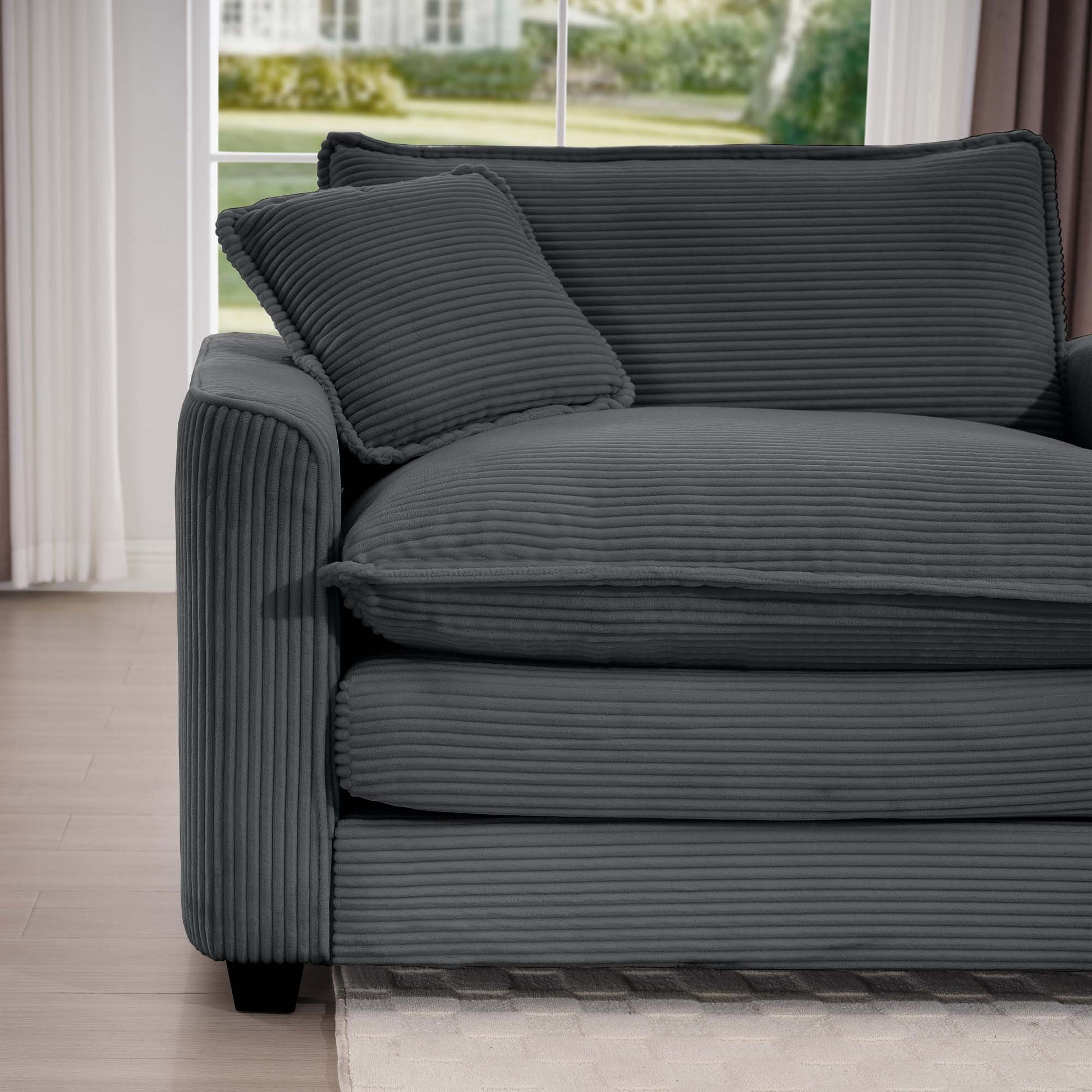 Comfortable Single Chair Deep Seat Sofa With Footstool With One Pillow, Suitable For Living Room And Bedroom, Club Multiple Occasions, Grey Corduroy Fabric Grey Corduroy 1 Seat