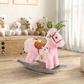 Qaba Kids Plush Ride On Rocking Horse With Bear Toy, Children Chair With Soft Plush Toy & Fun Realistic Sounds, Pink Pink Wood