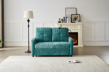 53.9" Modern Loveseat Pull Out Sofa Bed With Adjustable Backrest, Two Cup Holdersa Phone Holder, Three Charging Ports And Side Storage Pockets For Living Room, Teal Teal Foam Chenille