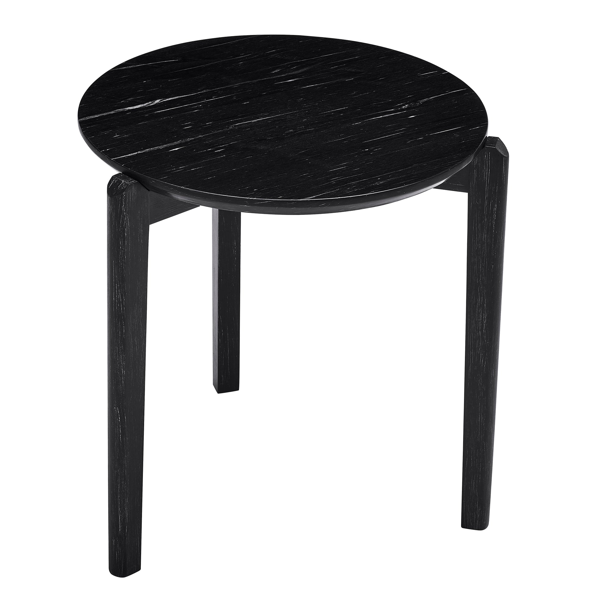 Living Room Coffee Table: Modern And Stylish 24 Inch Round Small Coffee Table, Imitation Marble Tabletop With Rubber Wood Solid Wood Legs, Wooden Coffee Table, Living Room, Office, Home Black Solid