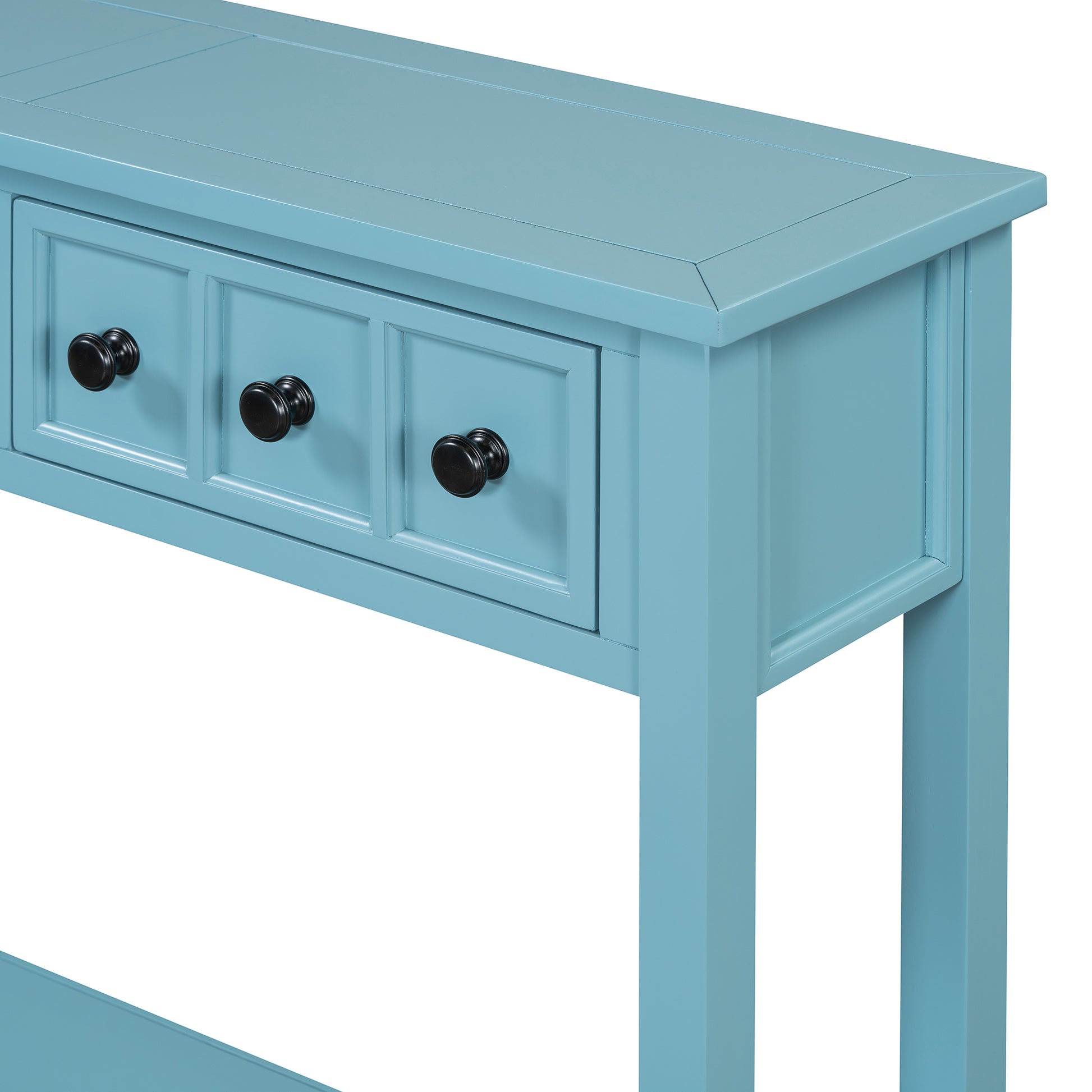 Rustic Entryway Console Table, 60" Long Sofa Table With Two Different Size Drawers And Bottom Shelf For Storage Turquoise Green Turquoise Green Solid Wood