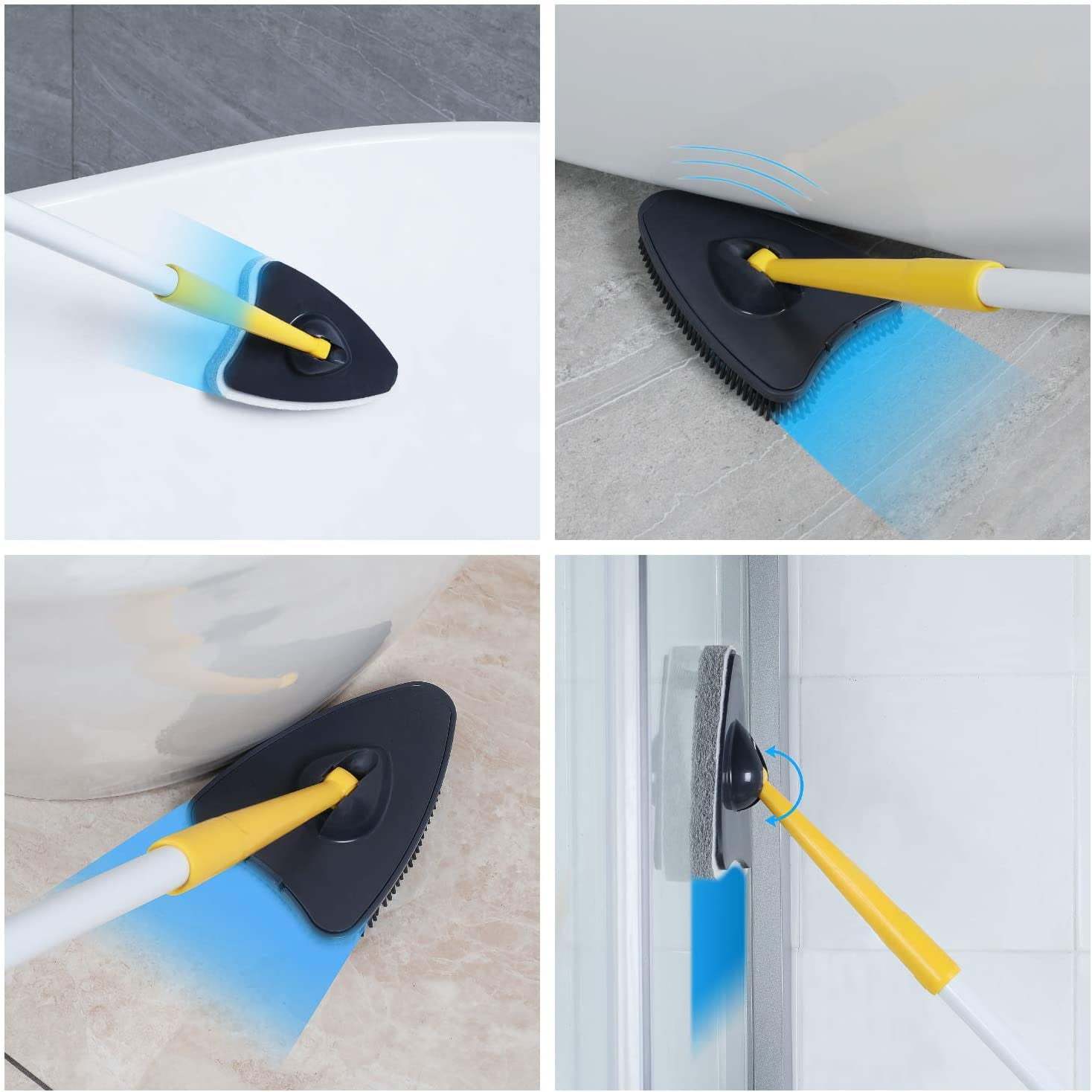 Tub Tile Scrubber Brush 2 In 1 Cleaning Brush Pole Stiff Bristles Scouring Pads For Cleaning Bathroom Kitchen Toilet Wall Tub Tile Sink Non Scratch Black Iron