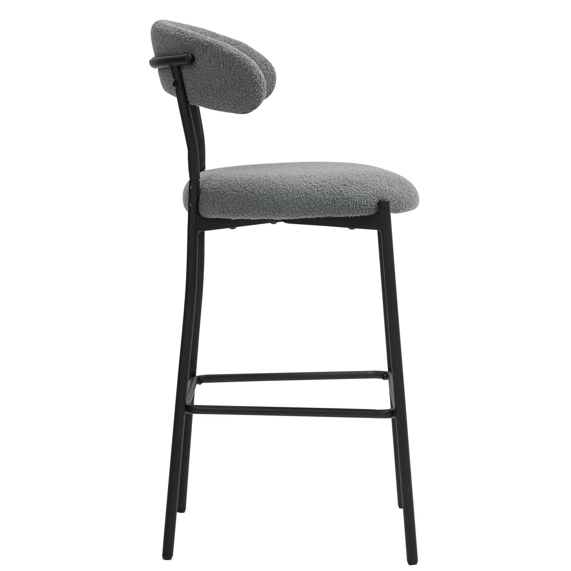 26'' Counter Height Bar Stools Teddy Fabric Cover Kitchen Island Counter Bar Stool With Black Powder Coating Base And Footrest Grey Cushion Metal Grey Kitchen Foam Modern Bar Stools Open Back 1 Foam Teddy