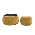 Round Storage Ottoman, 2 In 1 Function, Work As End Table And Ottoman,With Small Seat,Dark Yellow 25