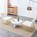 One White Minimalist Armless Sofa Chair With Plush Cushion And Backrest Paired With Golden Metal Legs, Suitable For Offices, Restaurants, Kitchens, Bedrooms White Plush