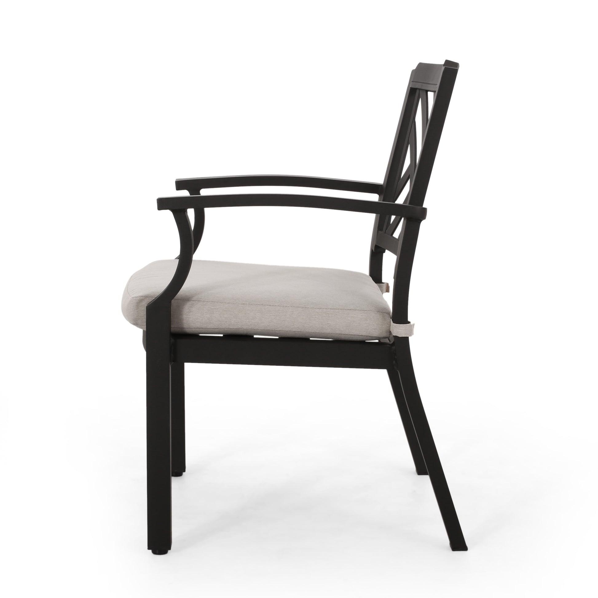 Outdoor Dining Chairs, Light Beige Antique Matte Black Set Of 2 Beige Black Fabric