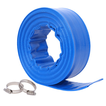 2"X 50 Ft Pool Backwash Hose, Blue Heavy Duty Reinforced Pvc Lay Flat Water Discharge Hose For Swimming Pool Filter Pump,With 2 Clamp Blue Pvc