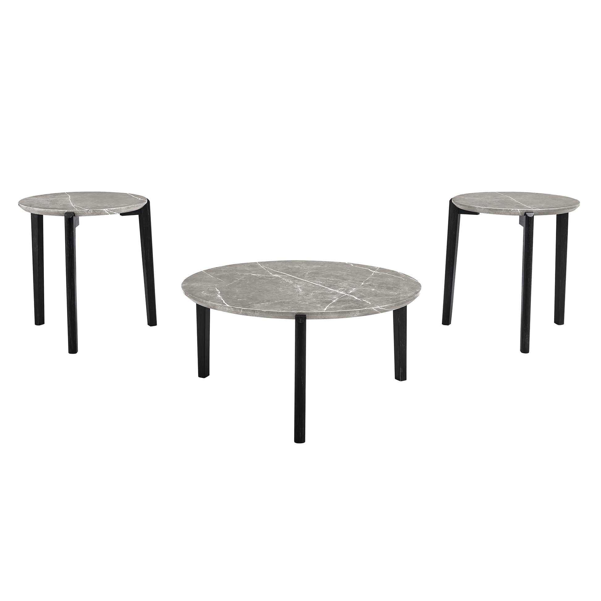 Living Room Coffee Table: Modern And Stylish 24 Inch Round Small Coffee Table, Imitation Marble Tabletop With Rubber Wood Solid Wood Legs, Wooden Coffee Table, Living Room, Office, Home Black Gray