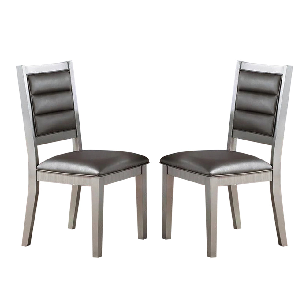 Set Of 2 Pu Upholstered Dining Chair, Silver Solid Silver Dining Room Rectangular Dining Chairs Set Of 2 Rubber Wood