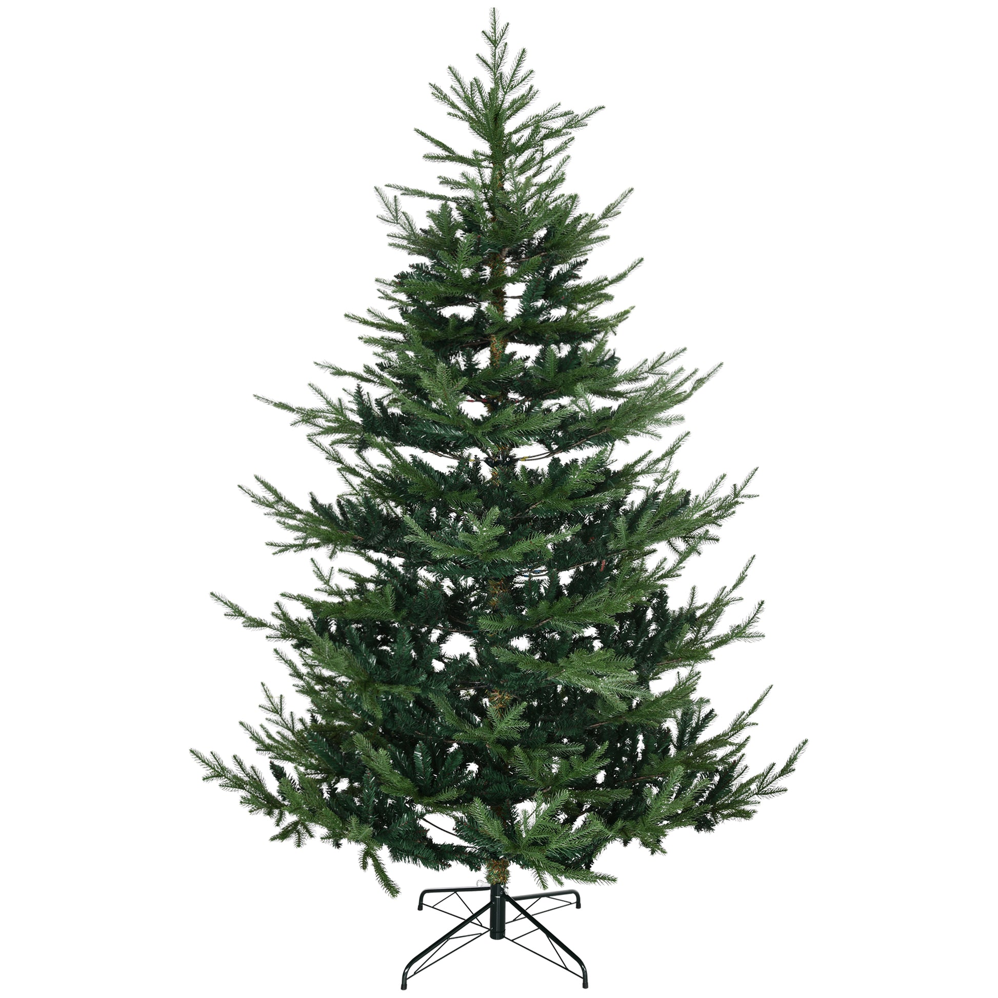 Homcom 7.5 Foot Artificial Christmas Tree, Pine Hinged Xmas Tree With 1218 Realistic Branches, Steel Base, Auto Open, Green Green Plastic