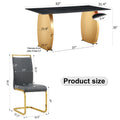 Table And Chair Set,Modern Rectangular Table With 0.4 Inch Black Patterned Tabletop And Gold Legs, Suitable For Kitchen, Dining Room, And Living Roomcomfortable Pu Seats,Perfect For Dinner, Meet Grey Black Seats 6 Sintered Stone
