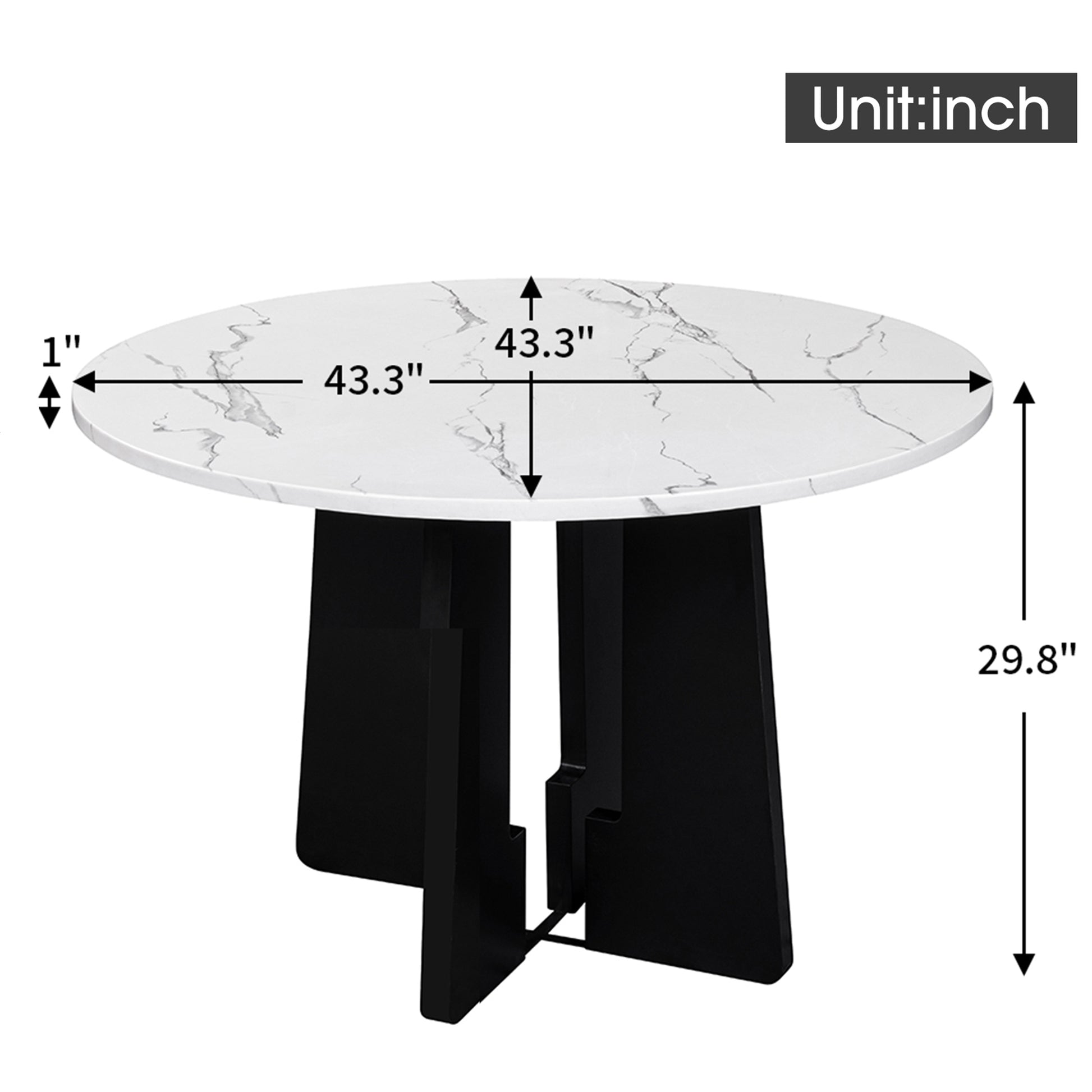 Round Dining Table For 4, 43 Inch Faux Marble Top, Mid Century Modern Round Dining Table For Cafes, Restaurants, Bars, Home Offices And Conference Rooms Black White Black Dining Room American