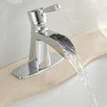 Polished Chrome Single Handle Bathroom Faucet With Waterfall Spout And Drain Chrome Brass