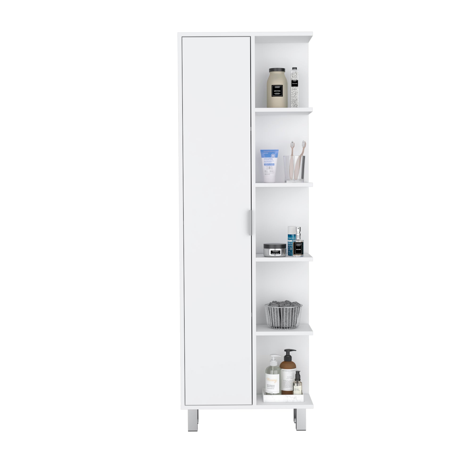 Keller Linen Cabinet 63" H, With 1 Door And 9 Shelves, White White Solid Wood Mdf Engineered Wood