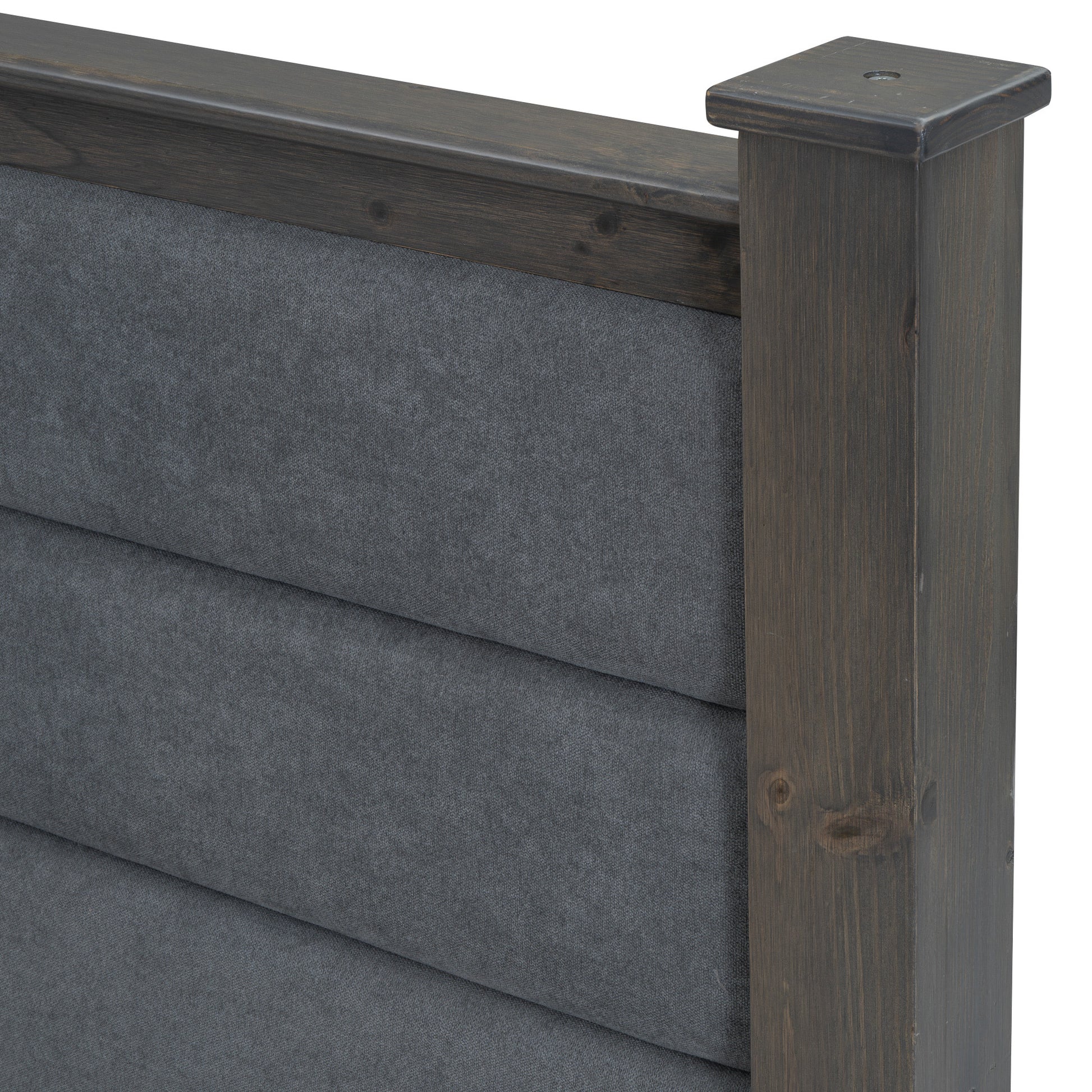 Queen Size Wood Frame Platform Bed With Upholstered Headboard, Footboard And 2 Drawers, Antique Gray Box Spring Not Required Queen Antique Gray Wood Bed Frame Solid Wood Mdf