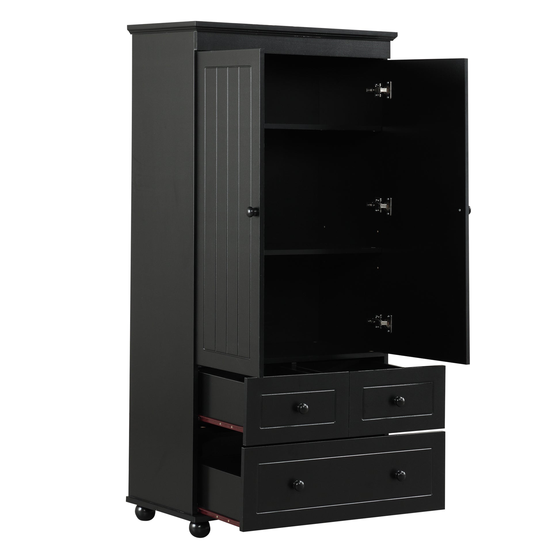 Tall Storage Cabinet With Three Drawers For Bathroom Office, Black Black Mdf