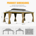 Outdoor Living 14X20Ft Hardtop Gazebo, Permanent Metal Gazebo With Galvanized Steel Double Roof And Aluminum Frame, Curtain And Netting, Large Pavilion Gazebo, Wood Looking Yellow Brown Aluminium