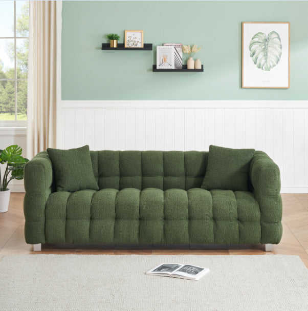 Green Teddy Fleece Sofa 80 "Discharge In Living Room Bedroom With Two Throw Pillows Hardware Foot Support Green Polyester Blend 3 Seat