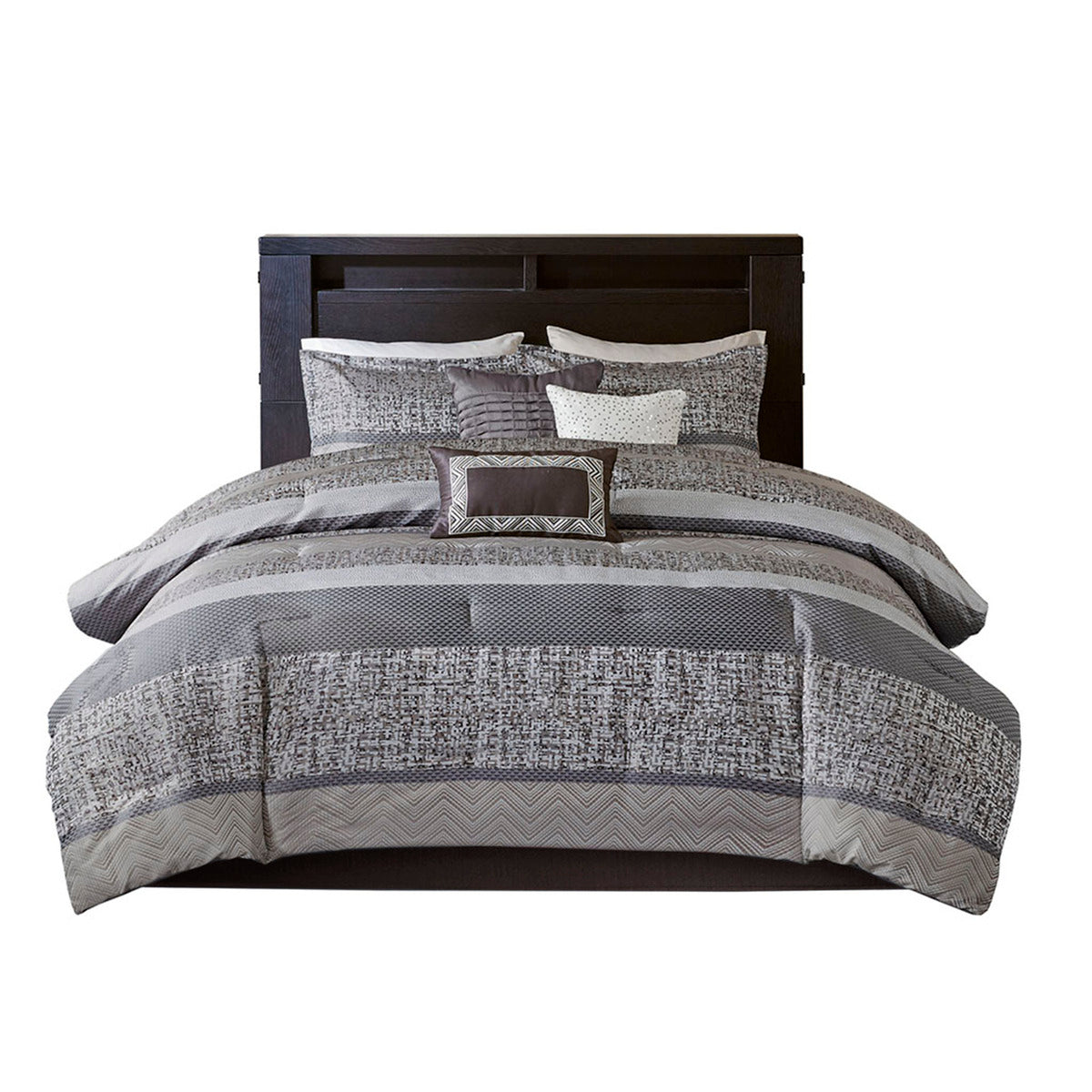 7 Piece Jacquard Comforter Set Grey Taupe Cal King California King Grey Taupe Polyester