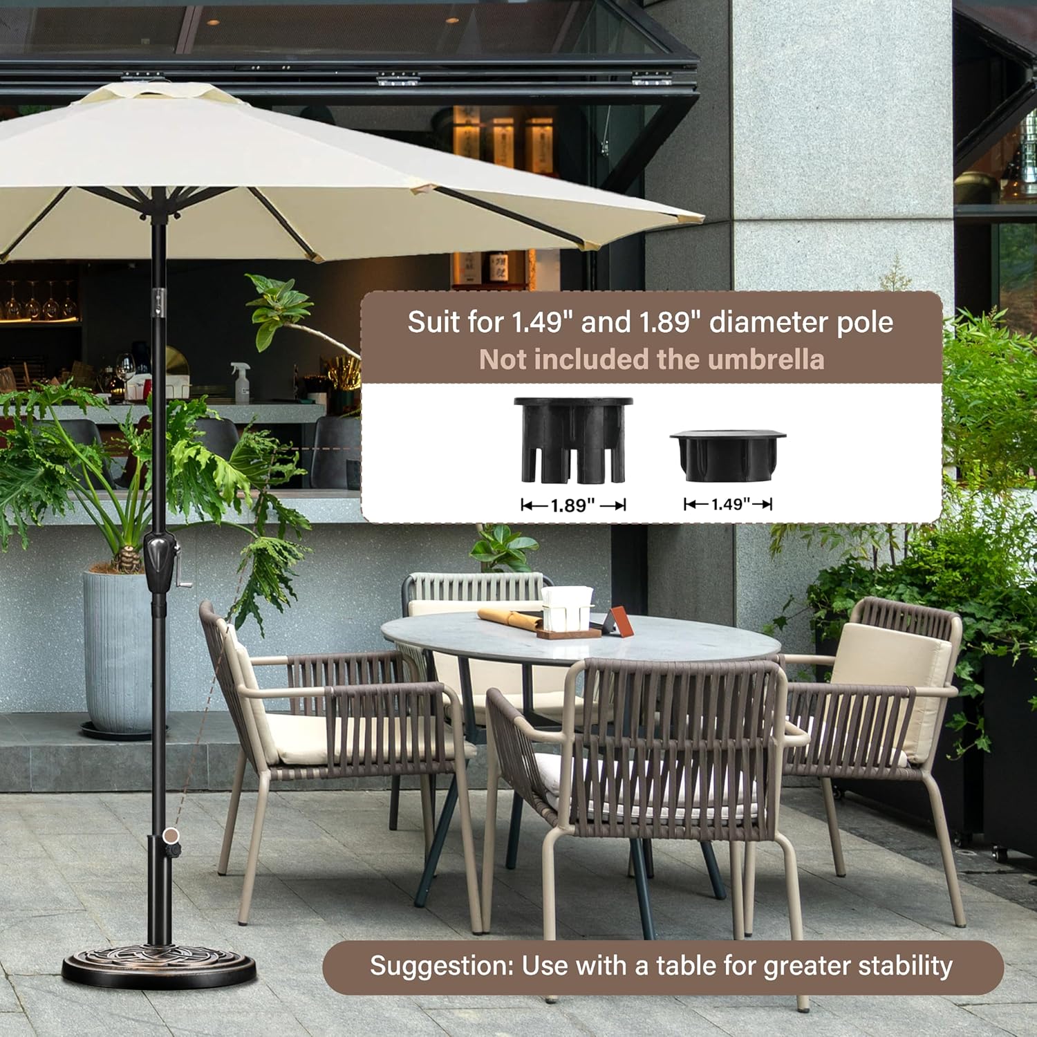 24.2 Lbs Heavy Duty Umbrella Base 17.72" Round Patio Umbrellas Stand For Outdoor, Lawn And Garden, Bronze Black Brown Resin