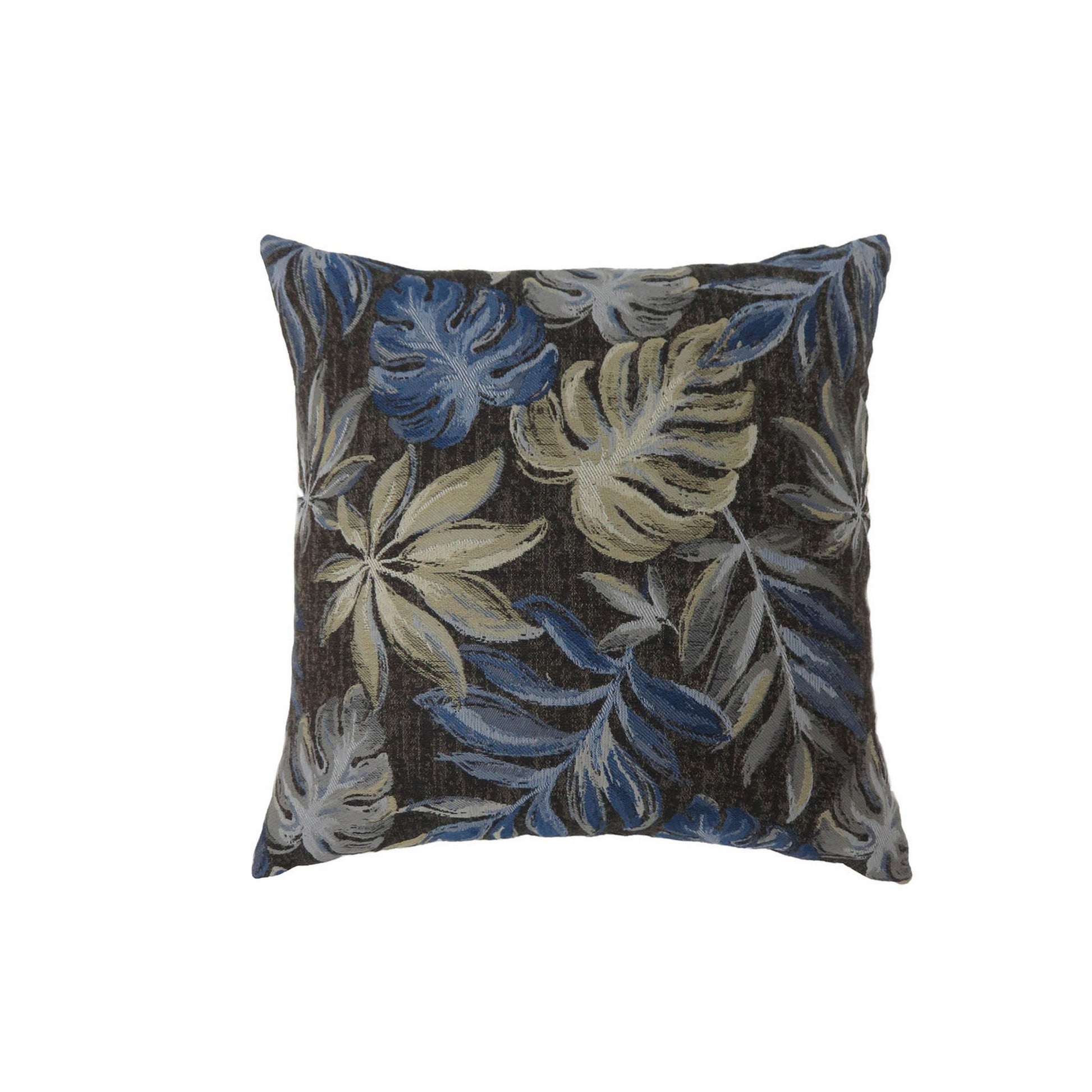 Contemporary Style Leaf Designed Set Of 2 Throw Pillows, Navy Blue Navy Blue Polyester