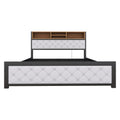 Metal Queen Size Platform Bed With 4 Drawers, Upholstered Headboard And Footboard, Sockets And Usb Ports, White Queen White Black Fabric Metal