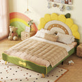 Full Size Upholstered Platform Bed With Sunflower Shaped Headboard, Green Box Spring Not Required Full Green Wood Bedroom Bed Frame Faux Leather Upholstered