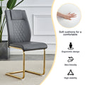 Table And Chair Set.Large Modern Rectangular Table With 0.4 Inch Patterned Glass Tabletop And Large Mdf Table Legs.Comes With 6 Chairs With Faux Leather Cushioned Seats And Golden Metal Legs. Gold White Seats 6 Mdf Glass