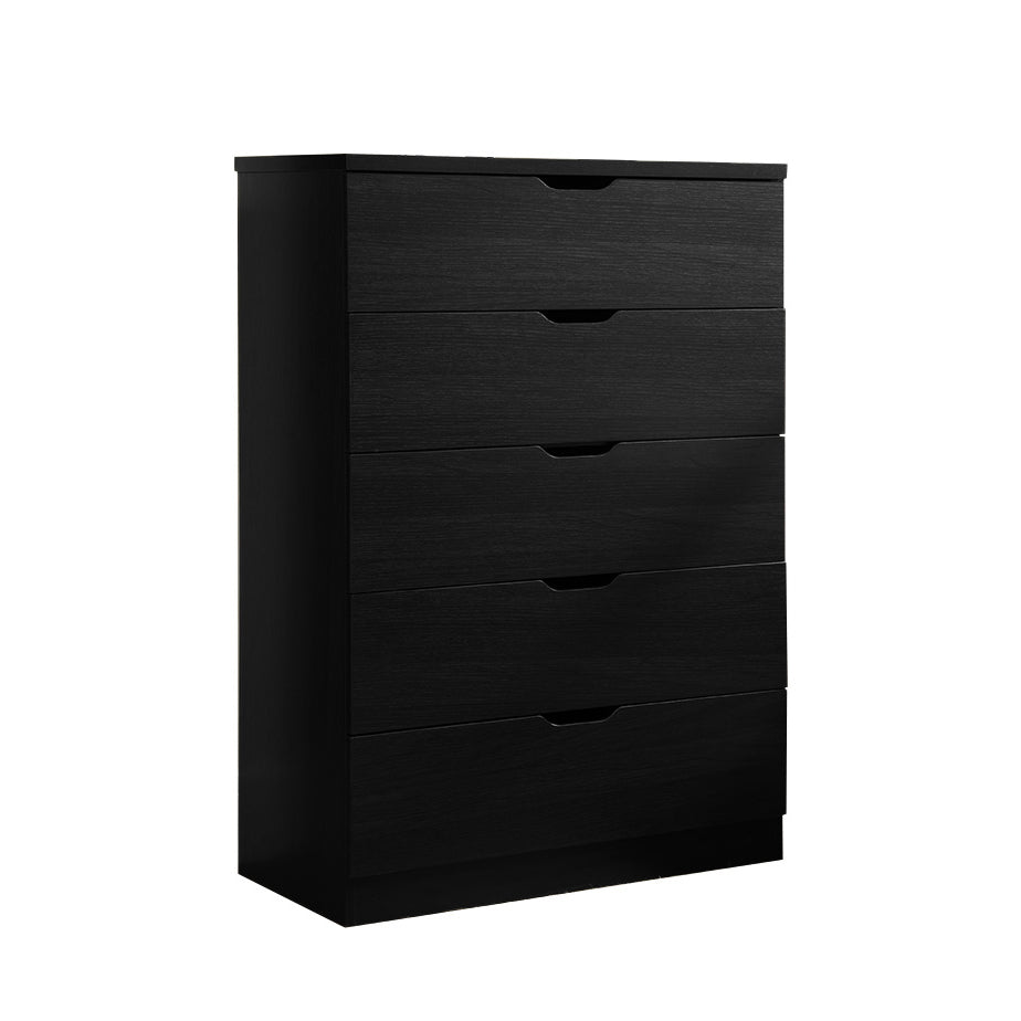 Functional 5 Drawer Chest In Black Finish Black Mdf