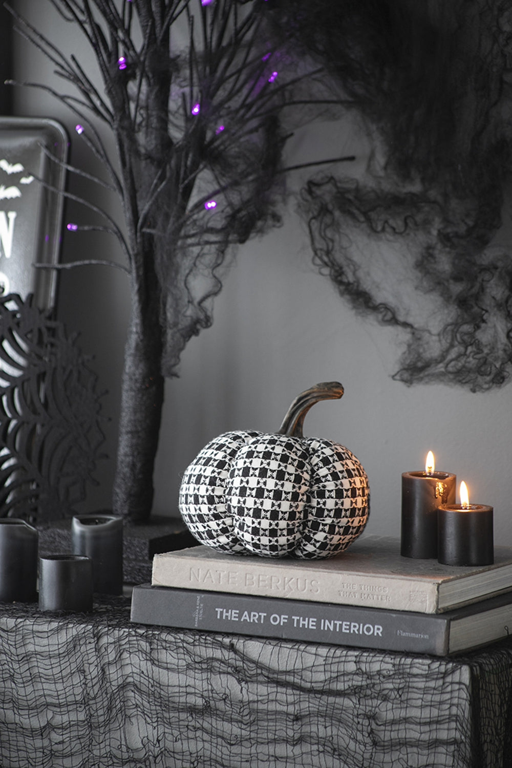 7X7X6.7" Fabric Black White Plaid Pumpkin Decor, For Holiday Halloween Decoration Black,White Polyester