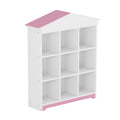 House Shaped Storage Rack With Nine Storage Compartments, Three Layer Storage Shelf With Colorblock Design, White Pink Pink White Particle Board