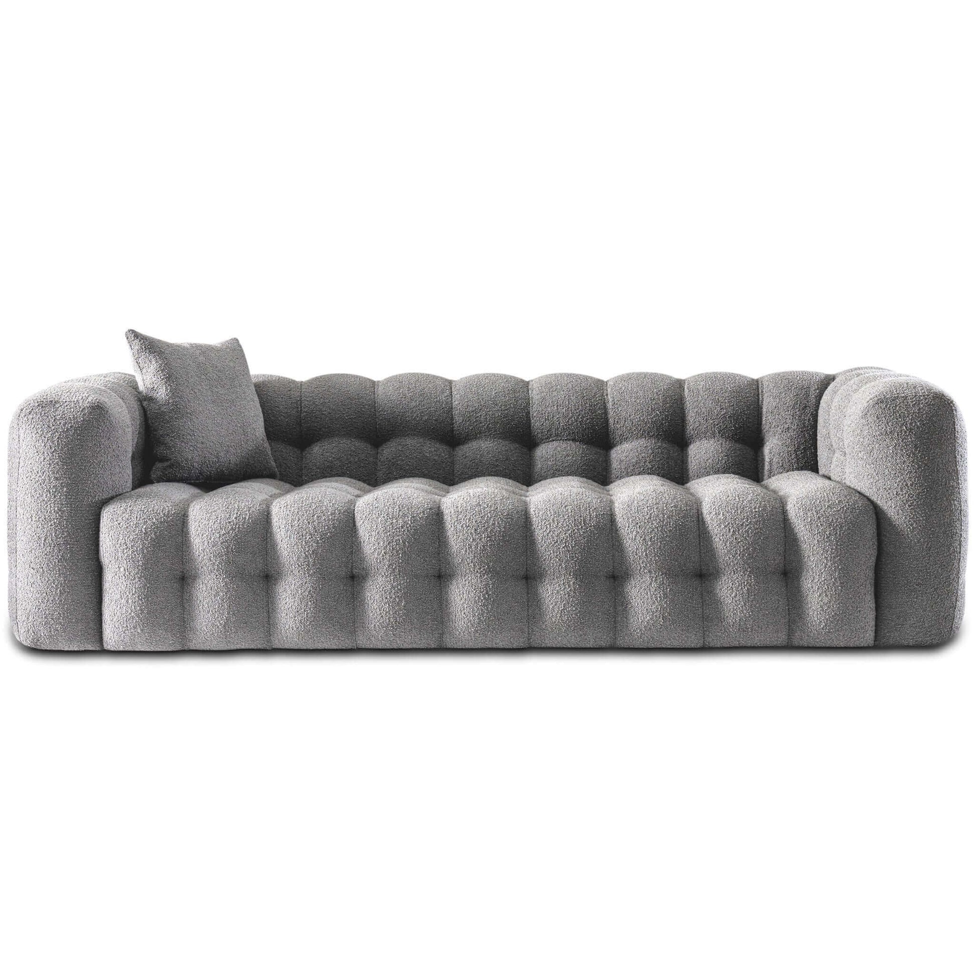 Eden Modern Tufted Chesterfield Boucle Fabric Sofa Gray Wood Primary Living Space Tufted Back Mid Century Modern Foam Boucle,Solid Wood 3 Seat