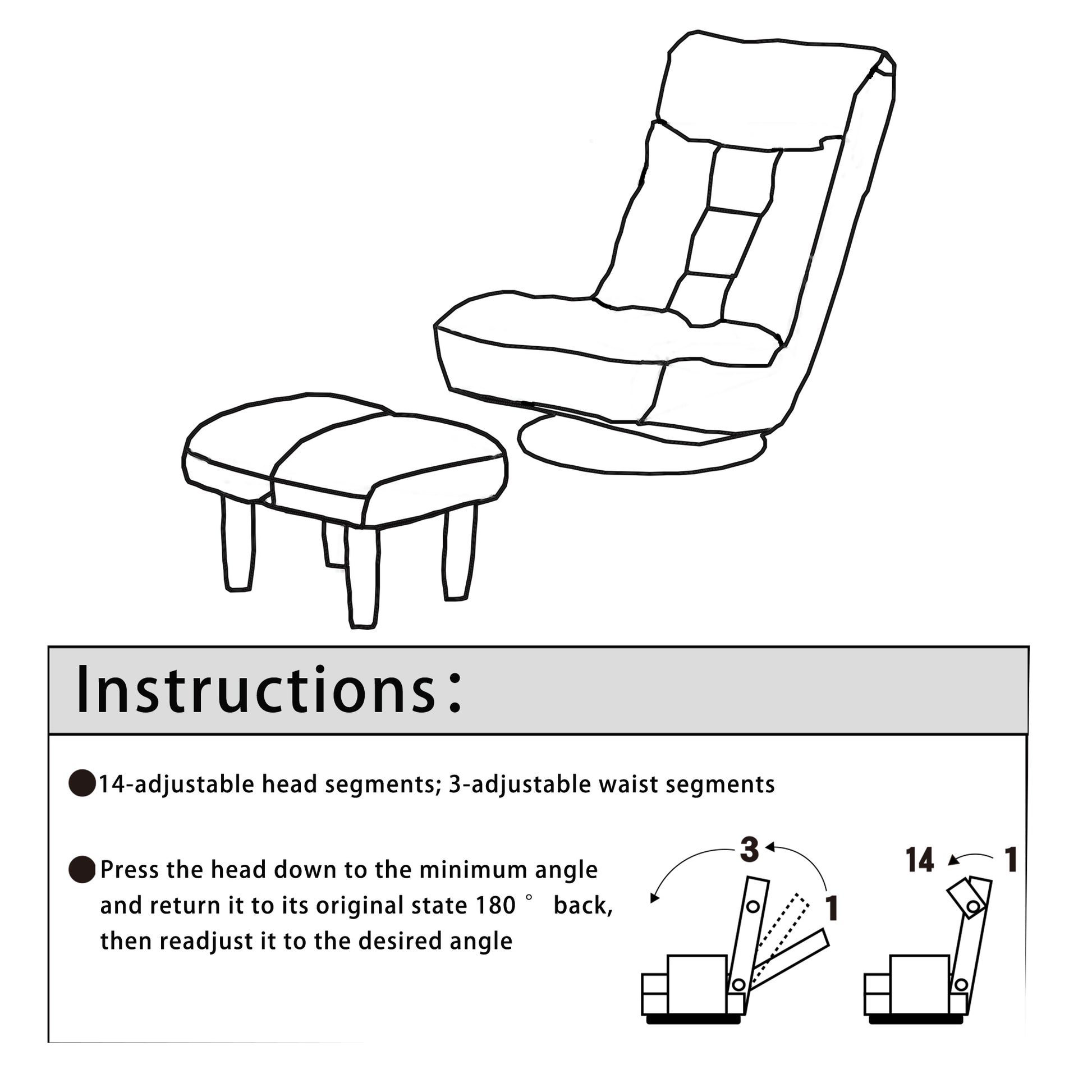Single Sofa Reclining Chair Japanese Chair Lazy Sofa Tatami Balcony Reclining Chair Leisure Sofa Adjustable Chair White Metal & Wood Cotton
