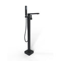 Black Freestanding Bathtub Faucet Black Side Sprayer Floor Mounted Bathroom 2 Hole Faucets Stainless Steel Manual