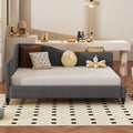 Full Size L Shaped Linen Daybed, With Solid Wood Legs, Gray Old Sku: Sf000146Aae Full Gray Linen Mdf