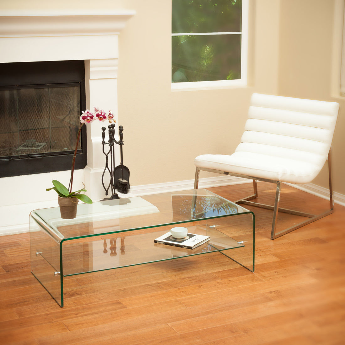 Ramona Glass Coffee Table W Shelf Clear Tempered Glass