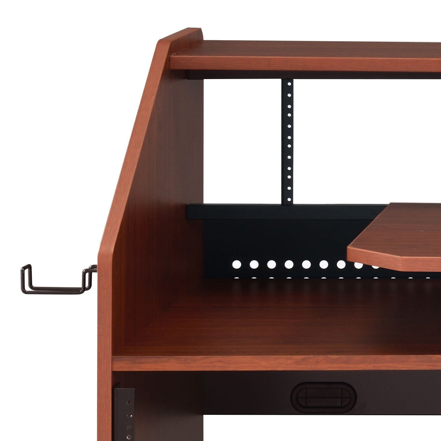 Cherry Music Desk With Earphone Rack Cherry Keyboard Tray Computer Desk Office Freestanding Rectangular Shelves Wood Metal Sled