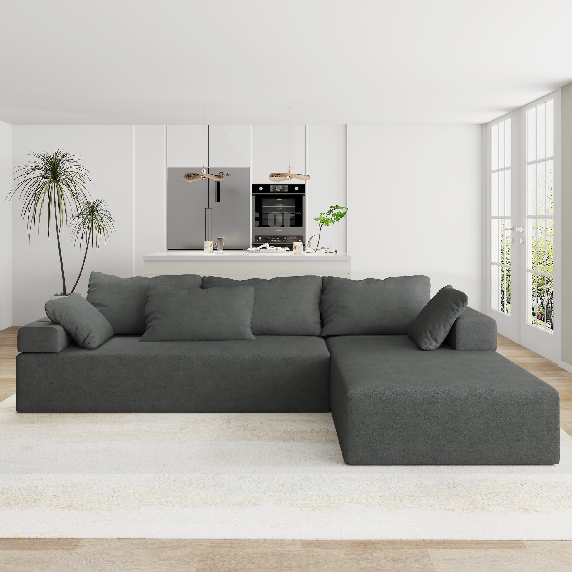 Modern Upholstered Sectional Sofa Couch Set,Modular 108" L Shaped Sectional Living Room Sofa Set With 6 Pillows,Free Combination Sofa Couch For Living Room,Bedroom Grey Foam Chenille 3 Seat