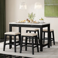 5 Piece Modern Faux Marble Versatile Bar Table Set With Storage Drawers And Padded Stools, Ideal For Space Saving Dining Nooks Or Small Kitchens Black Black Solid Wood Mdf